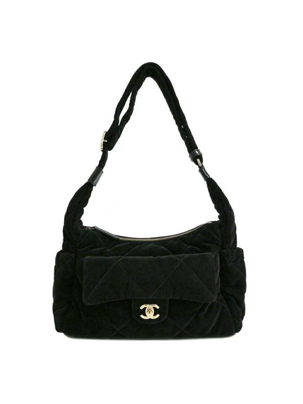 Chanel Large Bowling Bag Velvet Effect Nylon Black